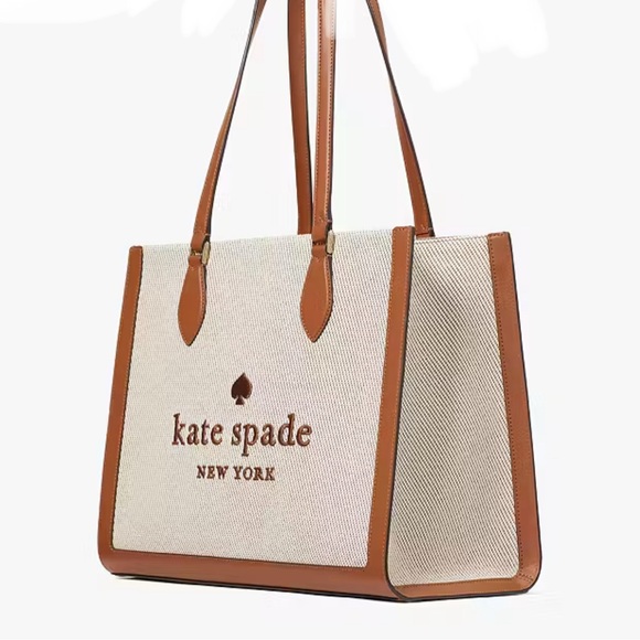 Kate Spade Ellie Large Tote Bag ~ Canvas & Leather Logo Satchel Handbag Purse - Picture 6 of 8